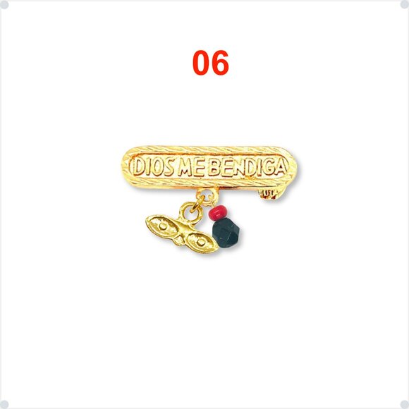 Azabache Brooch 14k Gold Plated Lucky Charm, Ojitos De Santa Lucia - Picture 8 of 9